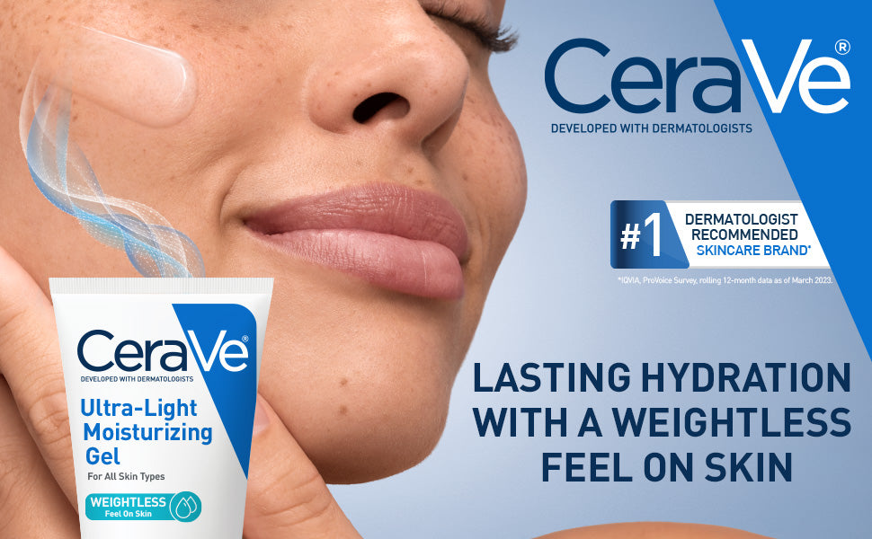 CeraVe Ultra-Light Hydrating Face Moisturizer Gel With Ceramides Niacinamide Hyaluronic Acid Oil-Free Fragrance Free 1.75 FL Oz